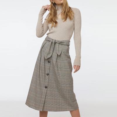 China High Waisted Tartan Midi Plaid Skirt For Women for sale