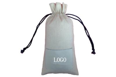 China Food Cotton Drawstring Pouches , Blue Small Cloth Drawstring Bags for sale