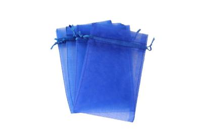 China Eco Friendly Organza Drawstring Pouch , Blue Gift Bag With Ribbon Drawstring for sale