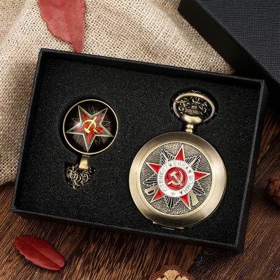 China Antique Retro Cccp Sickle Hammer Case Quartz Pendant Soviet Gift Pocket Watch For Women Mens With Necklace Chain Gift Box for sale