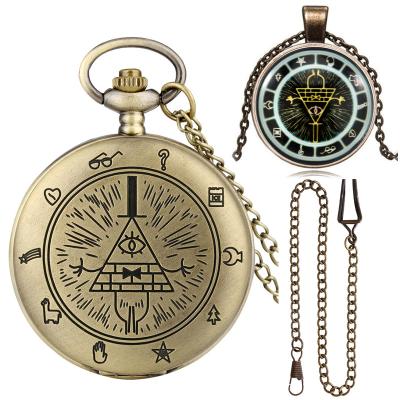 China Antique Strange One-Eyed Devil Triangle City Model Pyramid Demon Triangle City Quartz Pendant Pocket Watch for sale