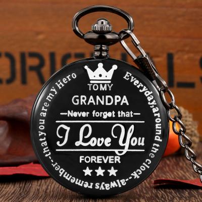 China Modern To My Grandpa Clock Roman Numerals Dial Quartz Pocket Chain Steampunk Watch I Love You For Grandpa for sale