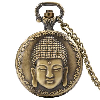 China Wholesale Antique Chain Necklace Pendant Relogio De Bolso Catenary Clock Buddhism Buddha Embossed Pattern Pocket Watch for sale