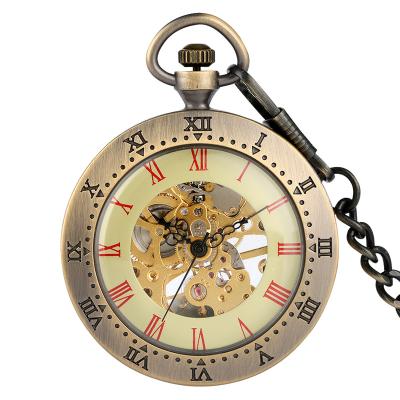 China Latest Fashion Designs Hand Wind Pocket Watch Without Cover Bronze Manual Mechanical Pocket Watch for sale