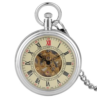 China Fashion Classic Skeleton Man Women Cheap Skeleton Steampunk Automatic Mechanical Pocket Watch With Chains Pendant Clock Antique Pocket Watches for sale