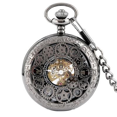 China Luxury Hollow Tourbillon Movement Fashion Mechanical Gear Pocket Watches Steampunck Hand Wind Skeleton Watches For Men for sale