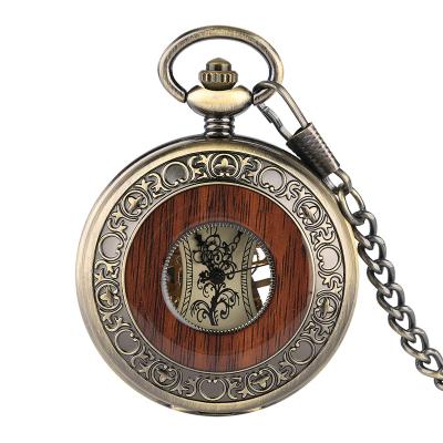 China Fashion Pocket Watches Exquisite Roman Numerals Mechanical Hand Wind Bronze Chain Pendant Pocket Watch for sale