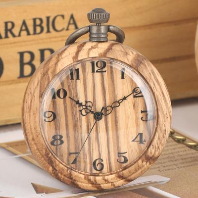 China Nature Retro Antique Wood Pocket Watches Arabic Numerals Dial Rough Chain Pendant Clock Reloj De Madera Logo Custom Wood Pocket Watch for sale