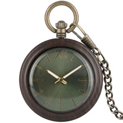 China With Chain Rough Luminous Green Dial Ebony Pocket Watch Quartz Vintage Custom Private Label for sale