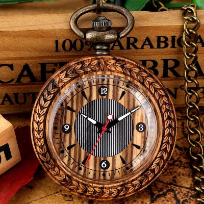 China Custom Wooden Double Circle Number Wooden Pocket Watch Design Your Own Pocket Watch With Watch Chain for sale