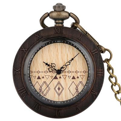 China Reloj Argyle Densign Pattern Quartz Movement Men's Wooden Chain Pendant Pocket Clock Gift Wood Ware Fashion Watch Pocket Clock for sale