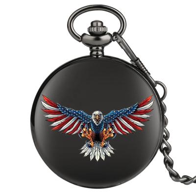 China American Flag Series Vintage Black Eagle Quartz Pocket Watch And Necklace Pendant Chain From Relojes de bolsillo Best Collectibles USA for sale