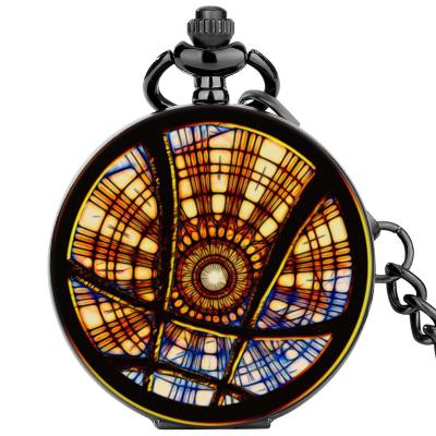 China Watch Dr. Strange Theme Agamotto Eye Pendant Custom Design Printed Pendant Clock Roman Numerals Quartz Pocket Watch Gift Black For Men for sale