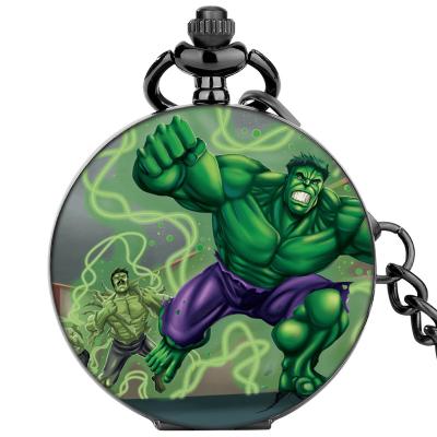 China Green Super Hero Pendant Watch Cosplay Anime Pendant Comics The Incredible Carcass Quartz Clock Roman Dial Chain Pocket Watch For Boys Girls for sale