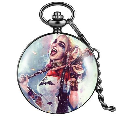 China Comic Key Chain Harley Quinn Quartz Pocket Watch Pendant Anime Theme Pocket Clock Cosplay Gift DC Merchandise Pocket Clock Ladies Watches for sale