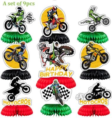 China Foldable Table Paper Decorations Motorcycle 3D Honeycomb Ornament For Motorcycle Theme Party Birthday for sale