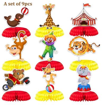 China Circus Animals Honeycomb Paper Centerpieces Table Decorations for Carnival Birthday Baby Shower Party Supplies for sale