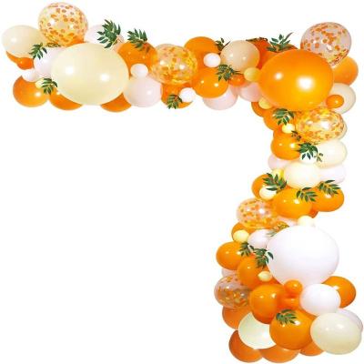 China Beauty Decorations Baby Shower Theme Party Decoration Balloon Chain Set For Birthday High Quality Orange Latex Balloons Artificial Leaves for sale