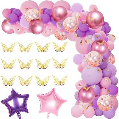 China Beautiful color butterfly theme birthday baby shower decoration balloon set gold butterfly for girl pink and purple balloons for sale