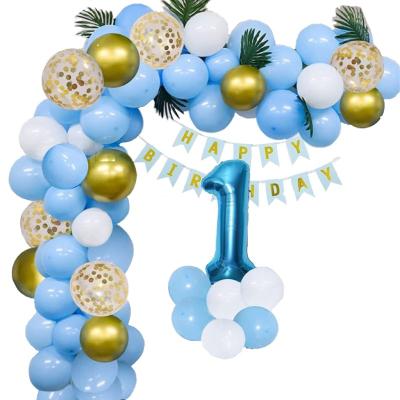 China 1 Year Old Birthday Theme Party Decorations Balloon Se Banner Blue Hanging Artificial Leaves For Baby for sale