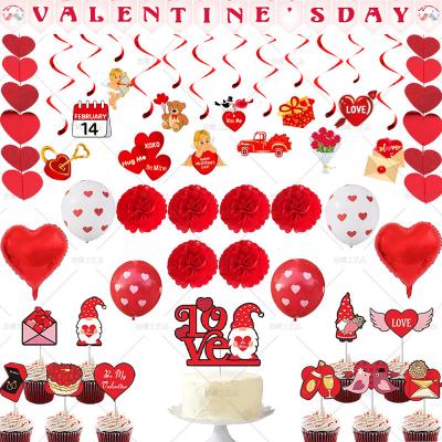 China Home Decoration Happy Valentine's Day Party Scene Layout Set Hanging Card Swirls Heart Pendants Printed Latex Balloon Foil Balloons for sale