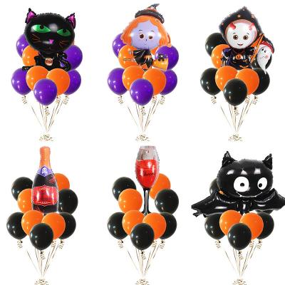 China New Festival Decoration Selection Design Halloween Decoration Black and Orange Latex Balloon Owl Bat Pumpkin Spider Witch Foil Balloon for sale