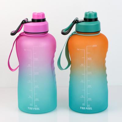 China Viable Manufacturer 2.2L Gym Sports Motivational Time Water Bottle Insulated Half Gallon Carry Handle Big Jug Sport, 64oz Hydraulic Jug for sale