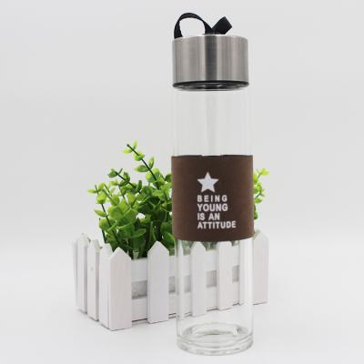 China Stocked Widely Used Custom Glass Tea Infuser Water Bottle With Metal Lids for sale