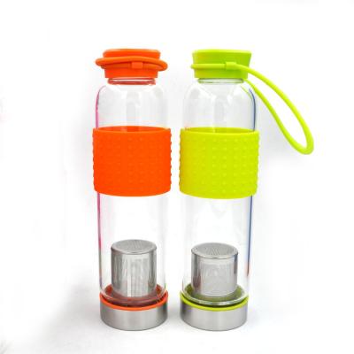 China Wholesale walmart BPA FREE stocked glass water bottle with colorful silicone sleeves for sale