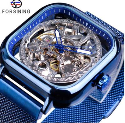 China Day/Date Forsining Watch Mechanical Skeleton Watches Gold Square Transparent Luxury Gold Relogio Masculino Erkek Kol Saati for sale