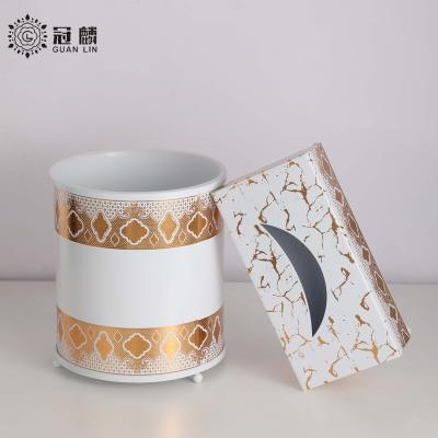 China Candlelight Design Romantic Luxury Plain Soft Iron Plastic Metal Rectangular Trash Napkin Holder Tissue Box Set For Hotel Home for sale