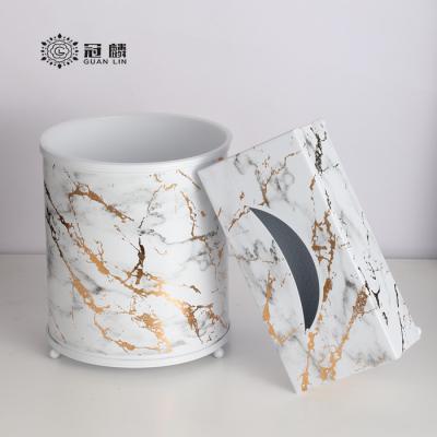 China Romantic Plastic Candlelight Household Kitchen Round Iron Trash Can Waste Bin Towel Rack Tissue Box Sets for sale