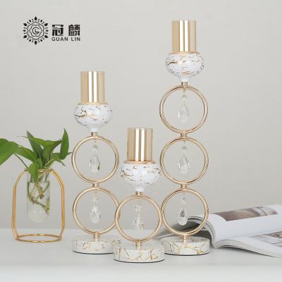 China Romantic Latter Candlelight Fashion Home Decoration Crystal Metal Marble Candle Holders For Wedding for sale