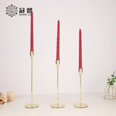 China Reusable Decorative Centerpieces Taper Modern Metal Candle Holder Gold Candlestick Holder for sale