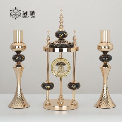 China Modern Classic Fashion Home Decoration Romantic Clock Candlelight Premium Quality Clock Candle Holder Set for sale