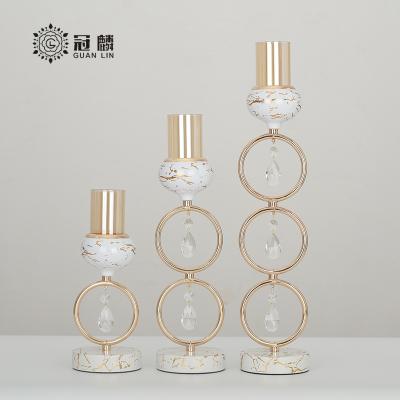 China Luxury Marble Designer Rose Gold Candle Holder With Crystal Pendant Candlelight Romantic Home Decor 2022 Pattern for sale