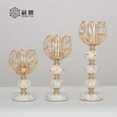 China Candlelight Romantic Nordic Style Pattern White Marble Candle Holder Beautifully Designed Candlestick Stand Metal for sale