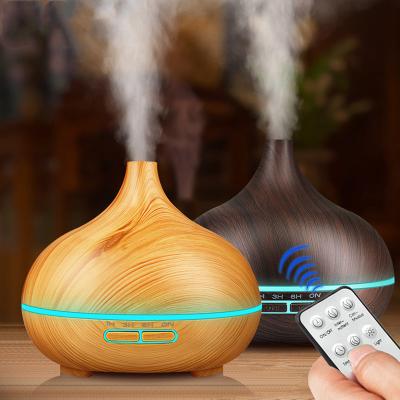 China Household 500ml Remote Control Ultrasonic Wooden Oil Difusor Humidifier Essential Aroma Mist Diffuser with LED Atmosphere Light for sale