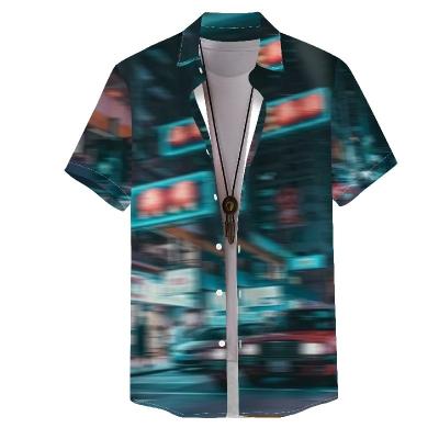 China New Breathable 100% Polyester Night View 3d Digital Printing Designer Men Dress Shirts Hawaiian Shirt for sale