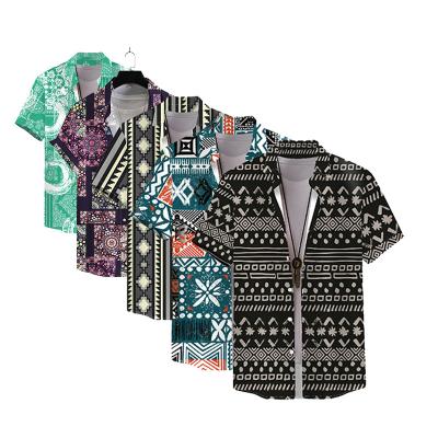 China Fashion Breathable Cashew Flower Geometric Printed Straight Hawaiian Shirts 3D Shirt For Men for sale