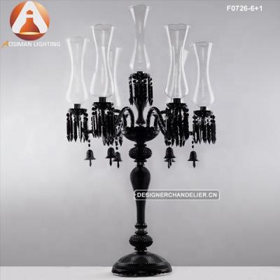 China For indoor use only Black Crystal Candelabra with glass shade for sale