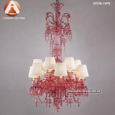 China Mid Century 12 Light Pink Crystal Chandelier with Shade for sale