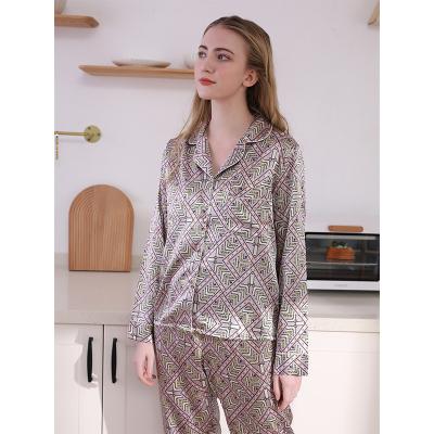 China QUICK DRY Women's Classic Silky Long Sleeve Satin Pajamas Leopard Sleepwear Two Piece for sale