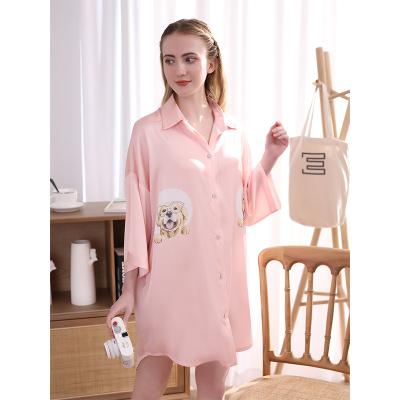 China QUICK DRY Women's Night Robe Button Down Sleep Shirt Satin Nightgown Plus Size Women Sleepwear for sale