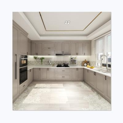 China Environmentally Friendly Custom Kitchen Furniture Gray Color Solid Wood Kitchen Modern Cabinet in Shaker Design for sale