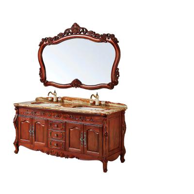 China Durable Classic Bathroom Floor Style Vanity Double Position Bathroom Vanity Sets Solid Wood Bathroom Cabinet for sale