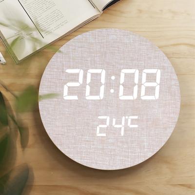 China LUMINOVA Cheap Wooden Wall Clocks Led Display Temperature Round Modern Design Wall Clock Wholesale for sale