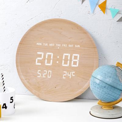 China Calendars New Product Factory Price Wooden Wall Clock With Week Date Temperature Display Multifunction Wall Clock for sale