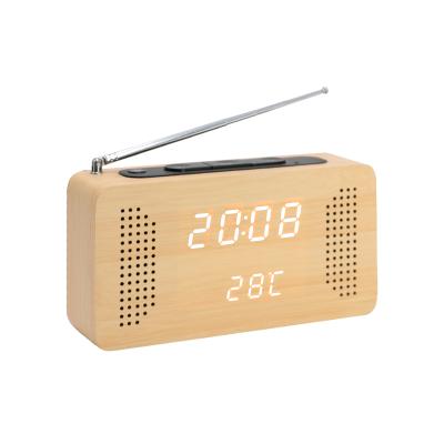 China Cheapest Wooden LED Desktop Vintage Retro Fm Radio Digital FM Radio Promotional Temperature Fm Radio With Clock for sale