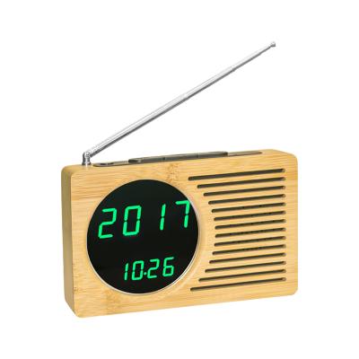 China Retro Calendars Alarm Clock Bamboo Radio Antique Grandfather Clock Digital Multifunctional Minimalist 6 Inch for sale